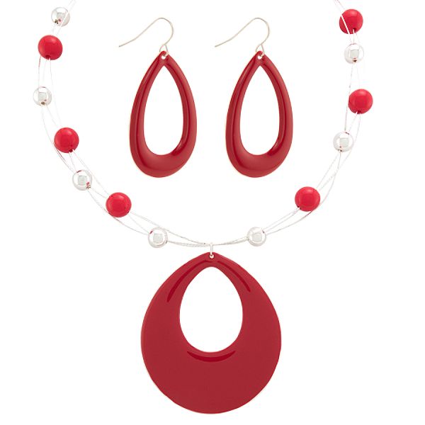 Accessories Red Teardrop Necklace & Earring Set 77737-SET-32S