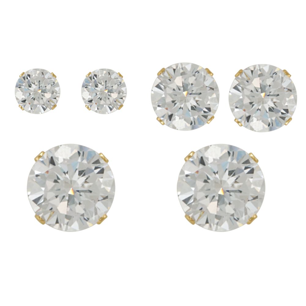 Cubic Zirconia Round Stud Earring Trio in