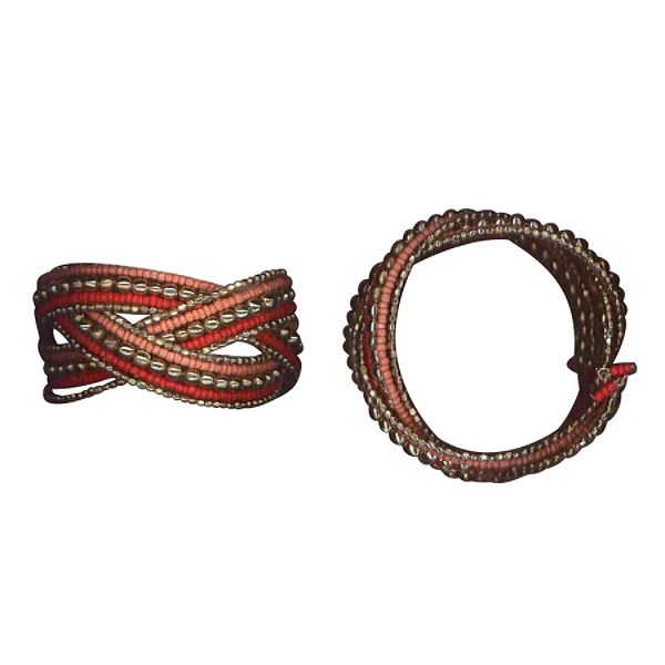 Accessories Coral Braided Cuff Bracelet With Seed And Metal Beads 12666-3-28G