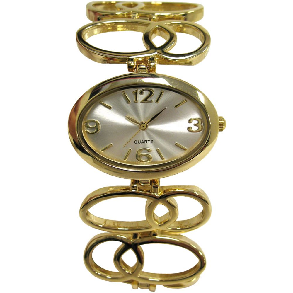 Ladies Watch w/Goldtone Oval Case, White Dial and GT Oval/Circle Bracelet Band at Kmart.com