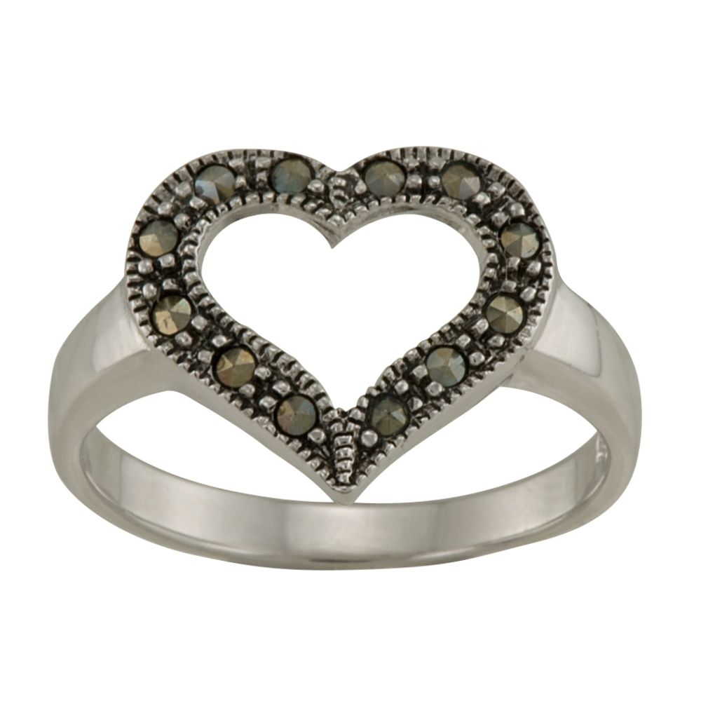 Marcasite Sterling Silver Open Heart Ring