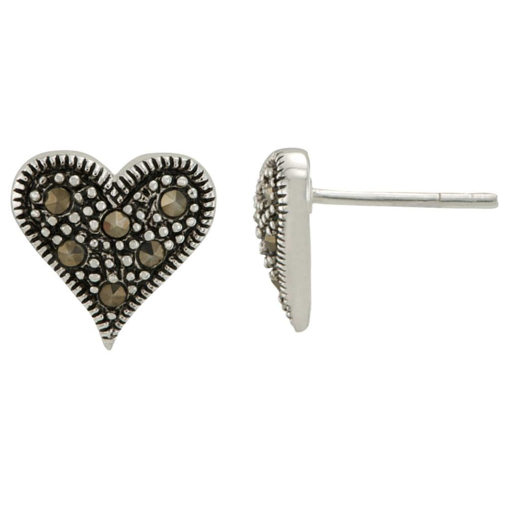 Marcasite Heart Earrings Set in Sterling Silver