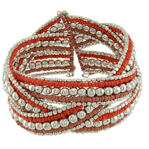 Accessories Coral, Silvertone And Sequin Braided Cuff Bracelet 12666-3-28KMT