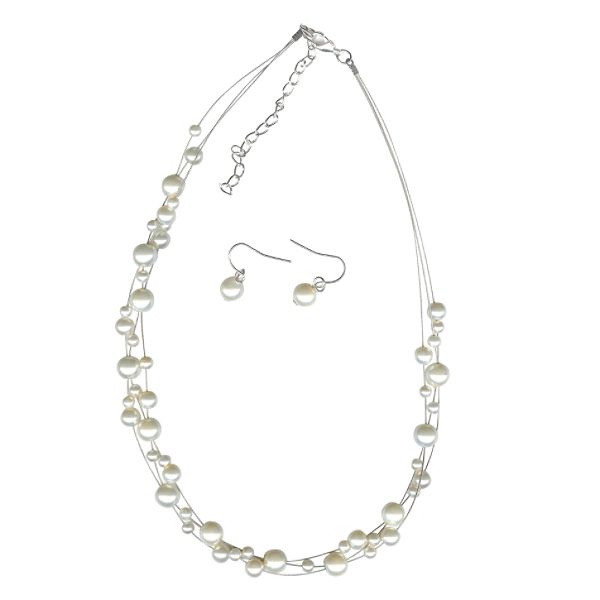 Accessories Illusion Necklace And Drop Earring Set - Cream Simulated 161065A-02