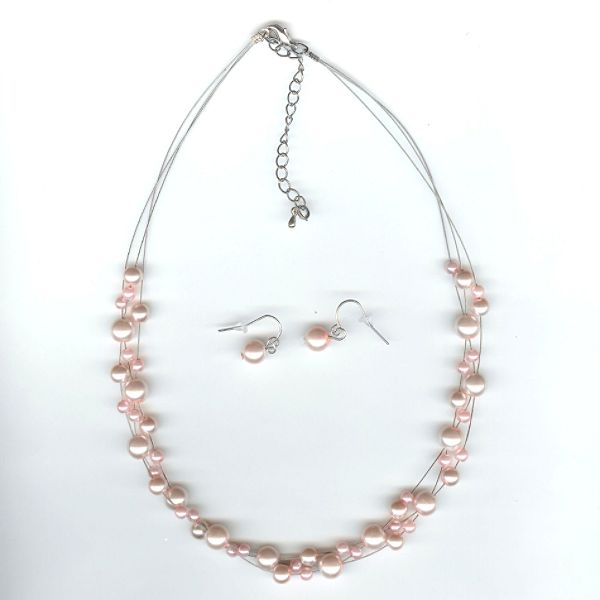 Accessories Illusion Necklace And Drop Earring Set - Pink Simulated 161065B-02