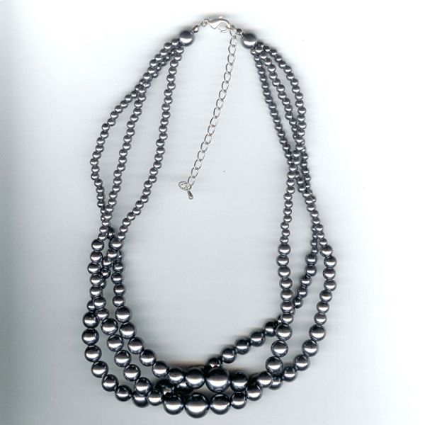 Accessories 3-row Gray Simulated Pearl Necklace 161463C-02