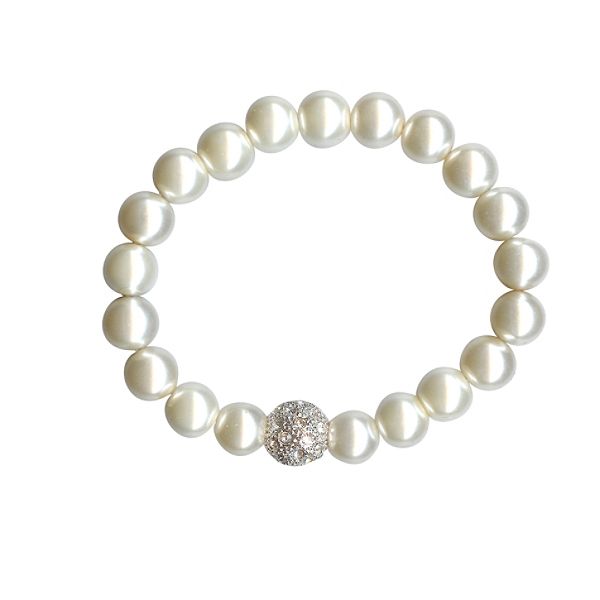 Accessories 12 Mmcream Simulated Pearl Bracelet With Crystal Ball Bead 107530A-02