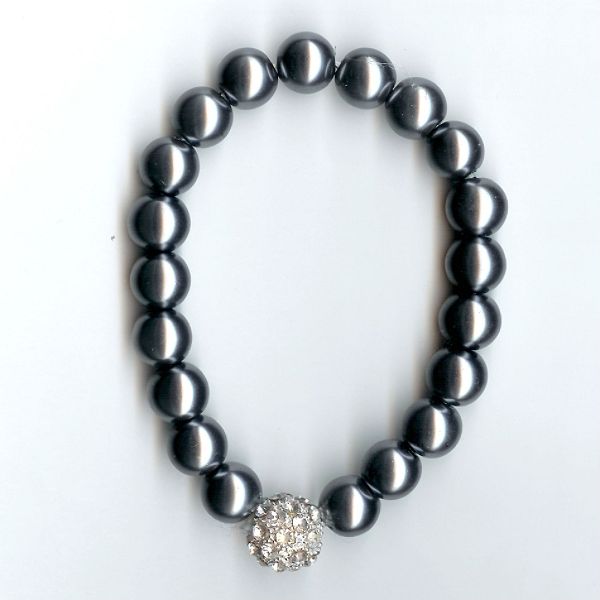 Accessories 12 Mmgray Simulated Pearl Bracelet With Crystal Ball Bead 107532-02