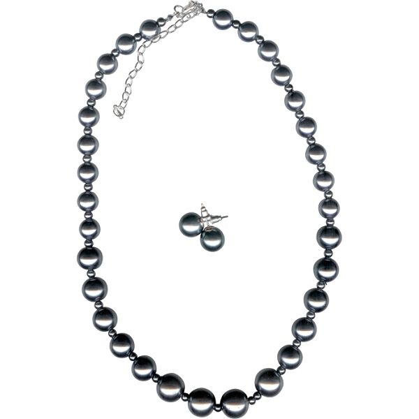 Accessories Graduated Gray Simulated Pearl Necklace And Earring Set 122825X-02