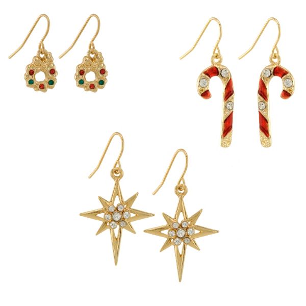 6-piece Christmas Earring Trio - Candy Cane, Wreath, Star K & M - MP MOTIF-1