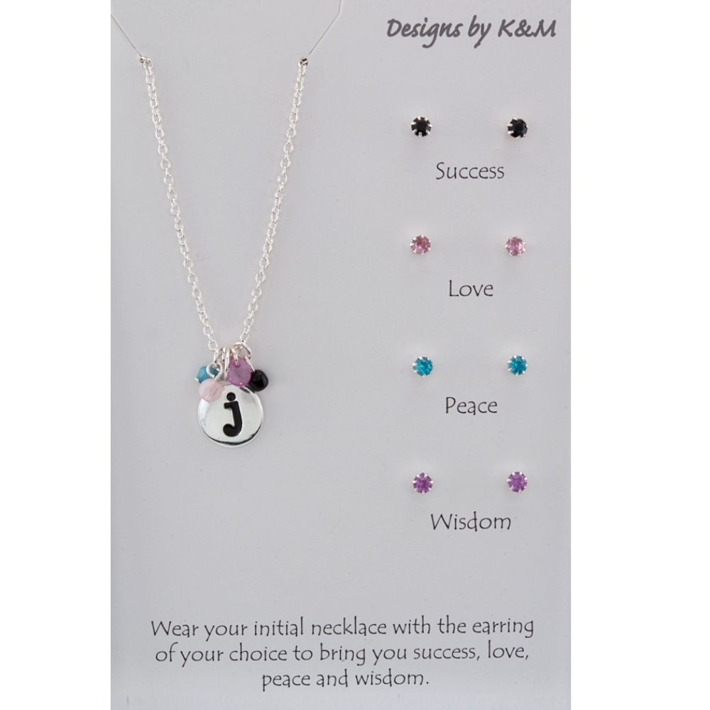 Initial Necklace and Earrings Set J