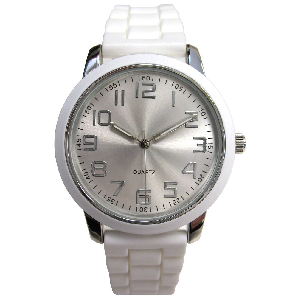 Silver Dial Watch with White Band