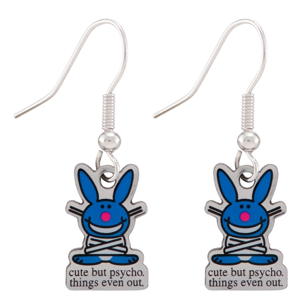 Happy Bunny Blue Bunny Drop Earrings. Silvertone