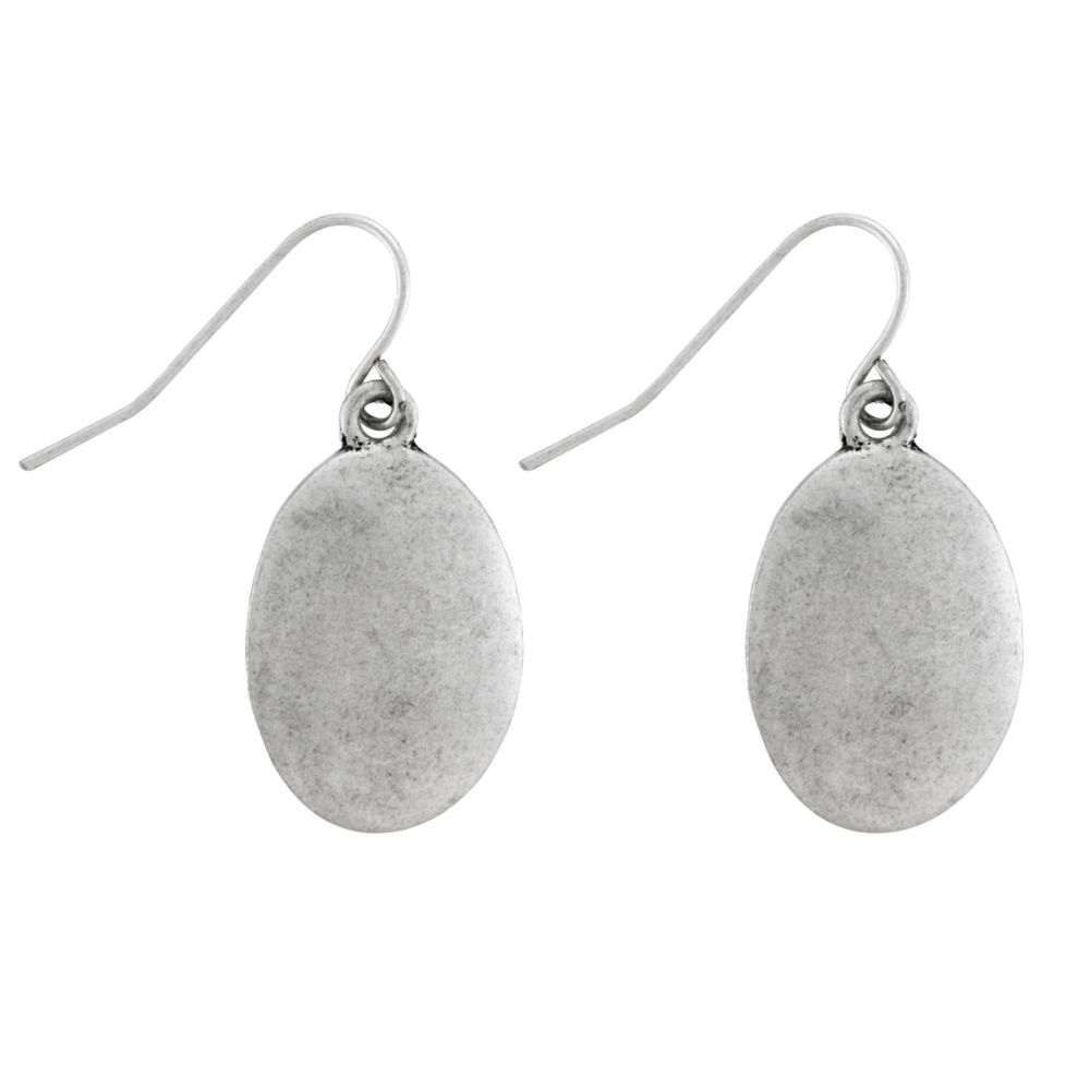 Route 66 Oval Oxide Case Drop Earrings - Silvertone