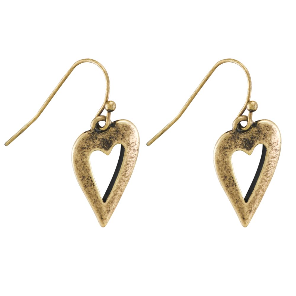 Route 66 Heart Oxide Cast Hoop Earring - Goldtone