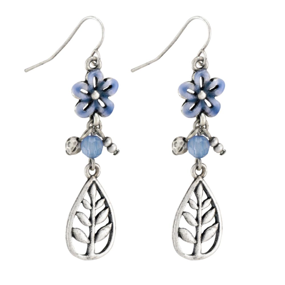 Route 66 Blue Botanical Detail Oxide Cast Drop Earring - Silvertone at Sears.com