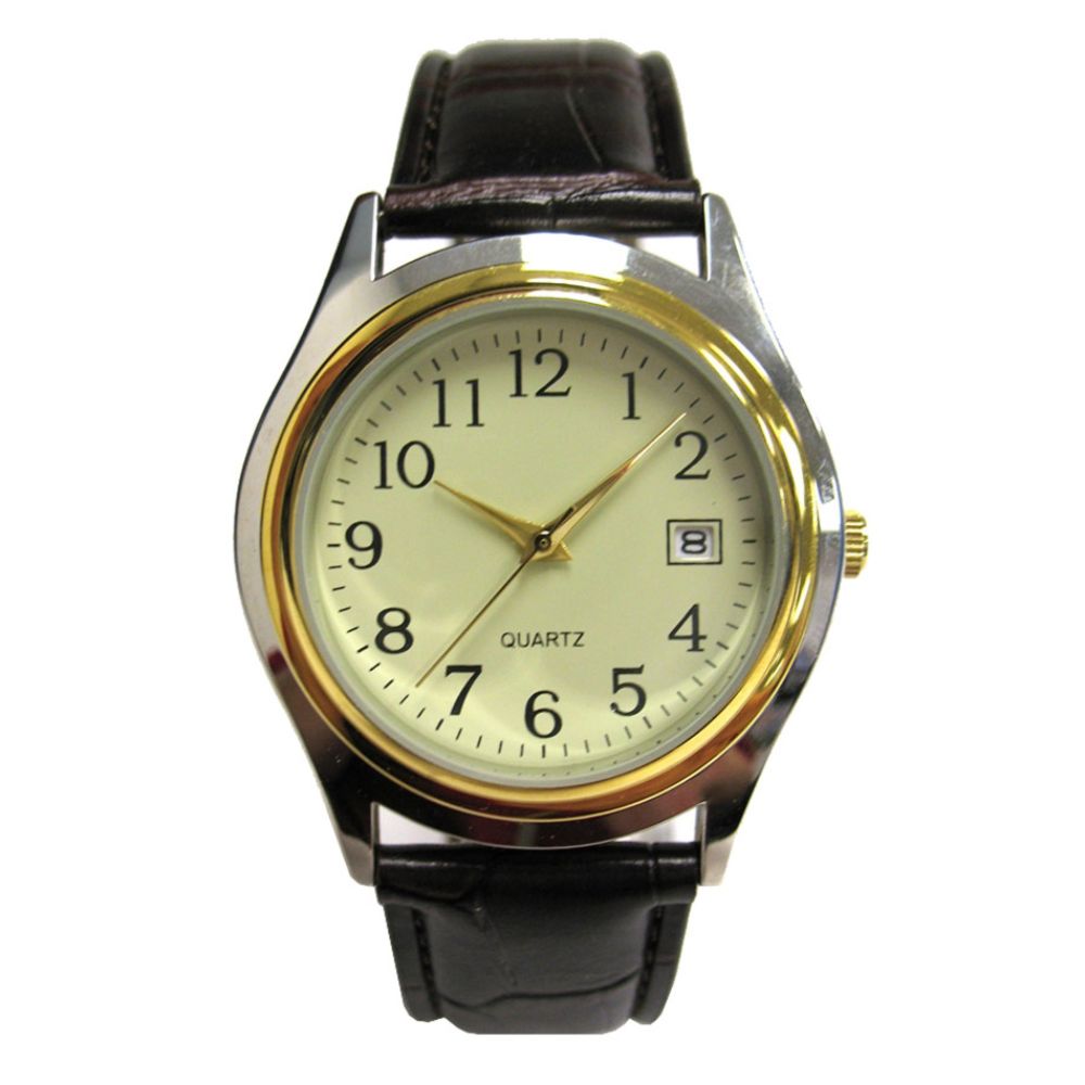 Mens Calendar Date Watch w/TT Round Case, Champagne Dial and Brown Band at Kmart.com
