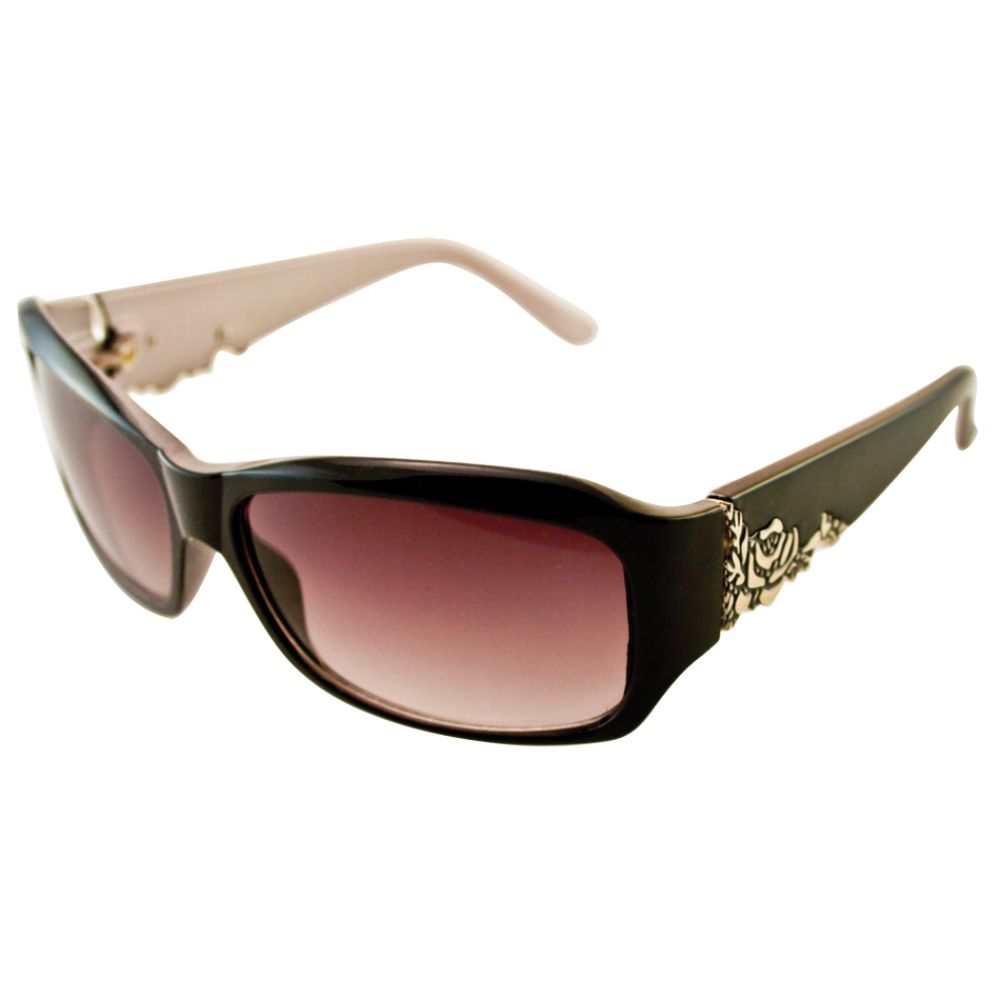 Jaclyn Smith Black Plastic Rectangle with Rose Detail Sunglasses at Kmart.com