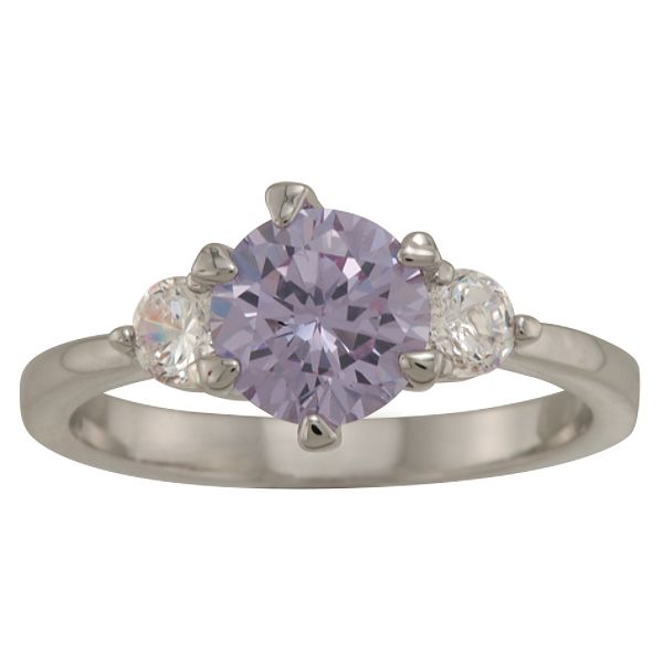 Amythest And Cubic Zirconia 3-stone Ring 40-1080-02