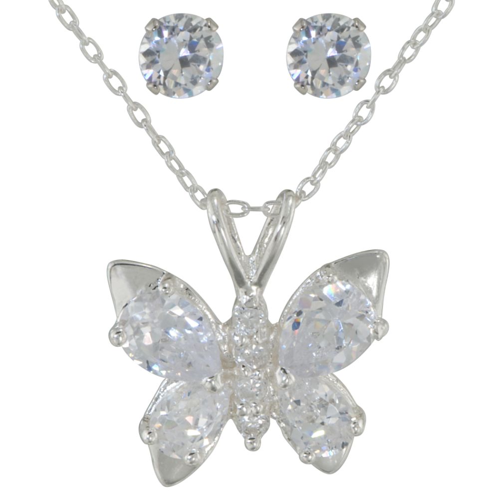 Sterling Silver and Cubic Zirconia Butterfly Pendant & Earring Set at Sears.com