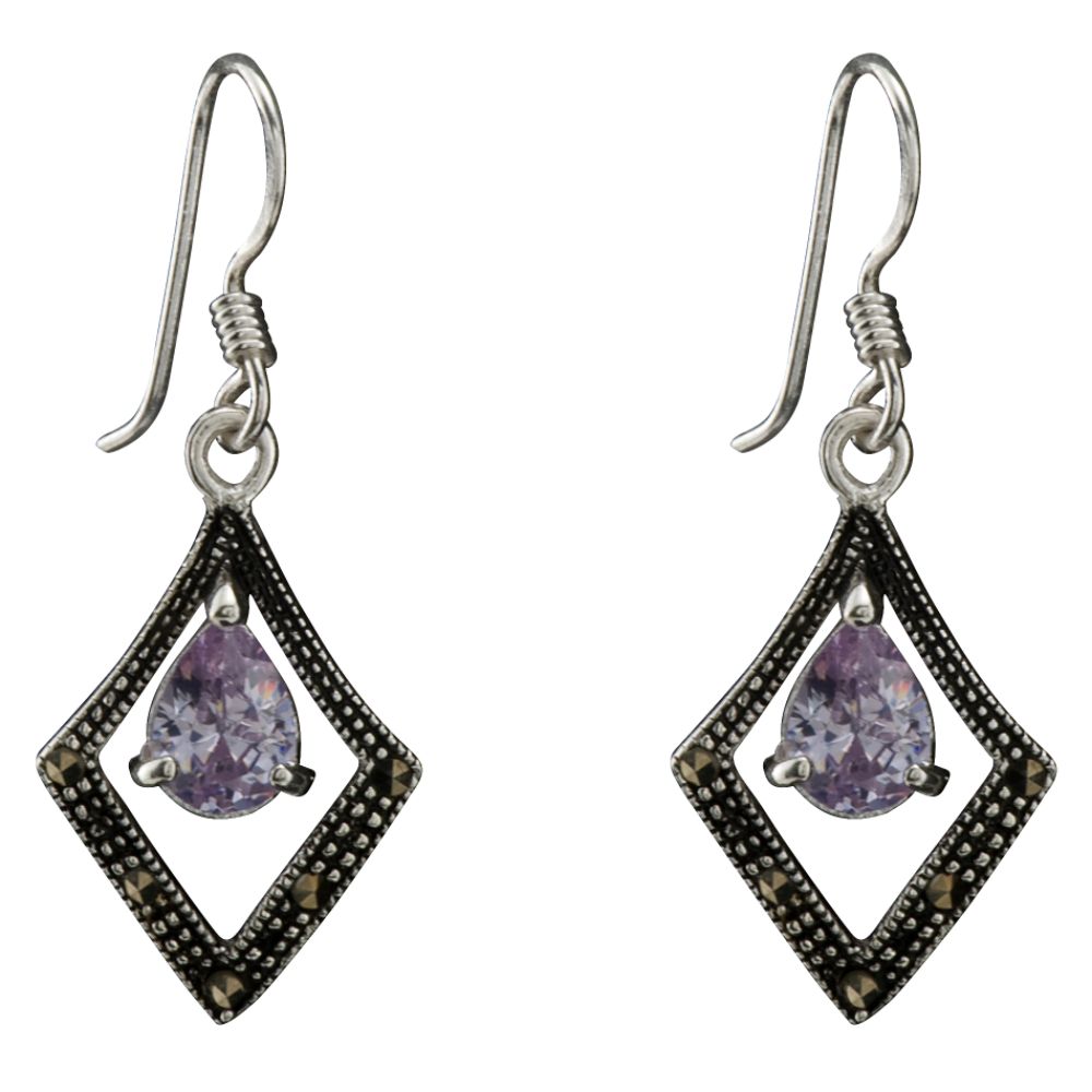 Sterling Silver Marcasite and Teardrop Cubic