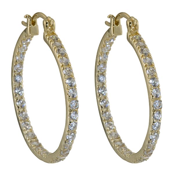 18k Gold Over Sterling Silver Cubic Zirconia Hoop Earrings 130514G