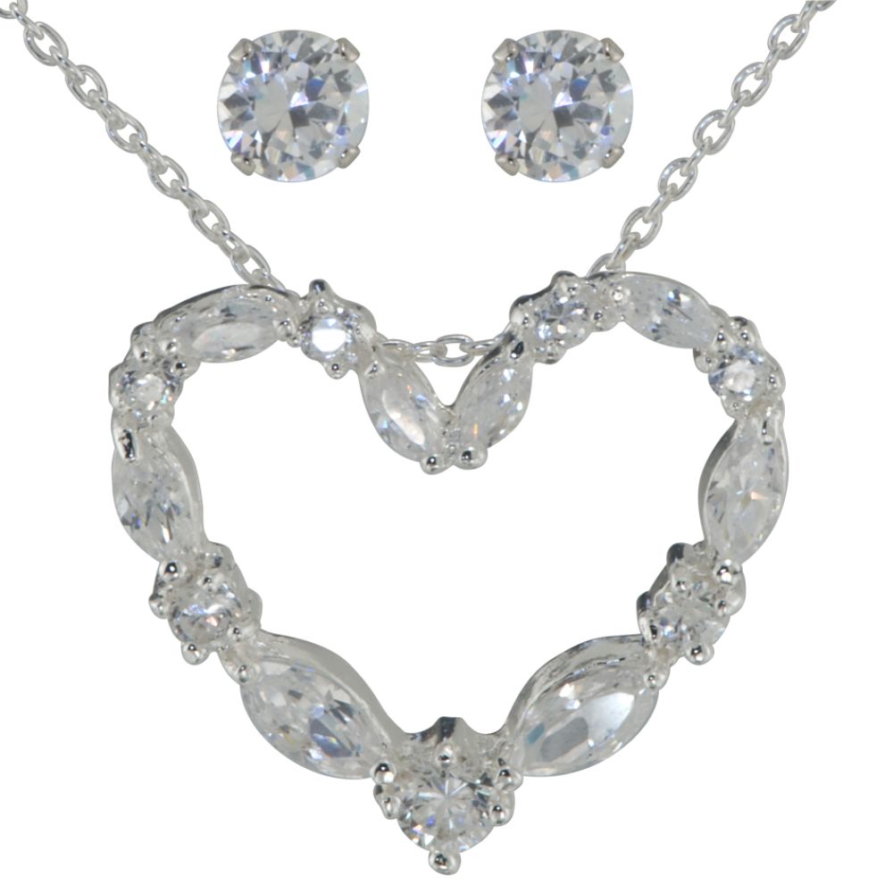 Sterling Silver Cubic Zirconia Heart Pendant and Earring Set at Sears.com