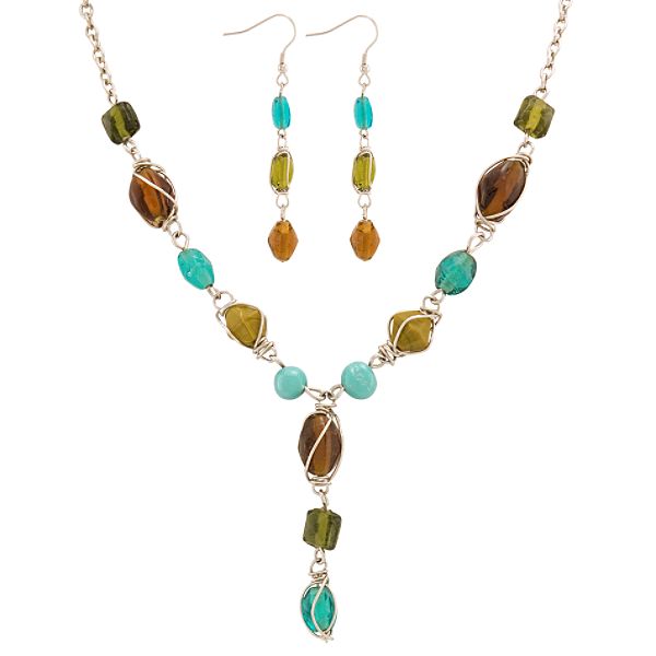 Accessories Multi-tone Glass Bead And Earring Set 92391-SET-34