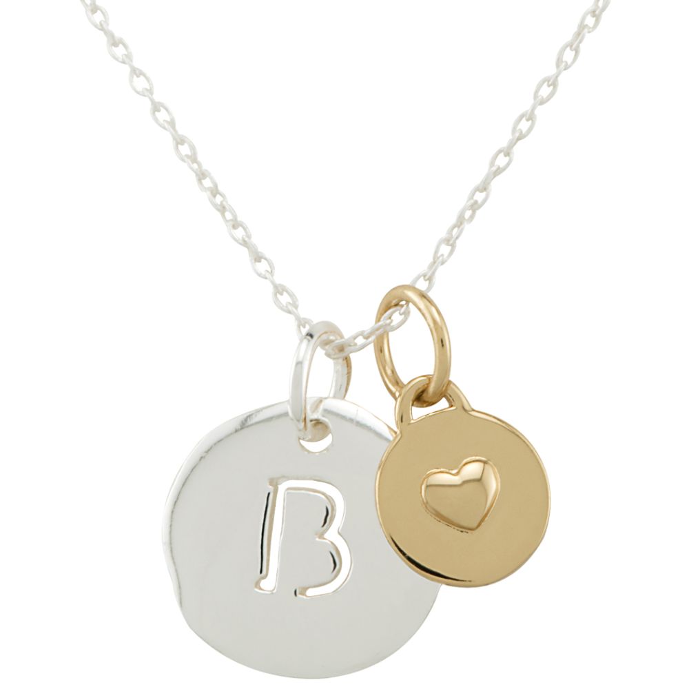 Sterling Silver B Initial Pendant with Gold Heart