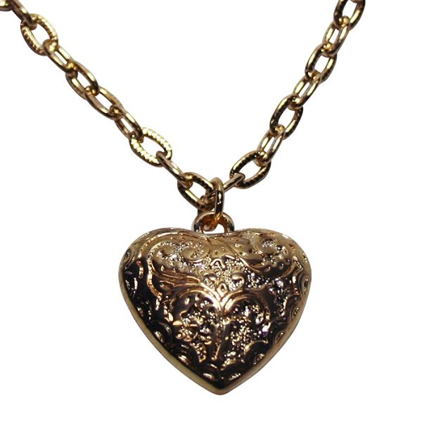 Puffy Heart Necklace In Goldtone