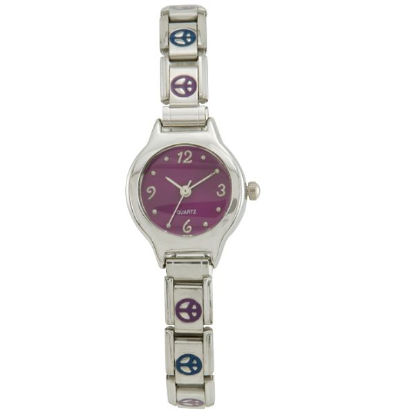 Ladies Watch W silvertone Case Purple Dial St peace Sign Detail 026W876949110001P Sears 30765KMT