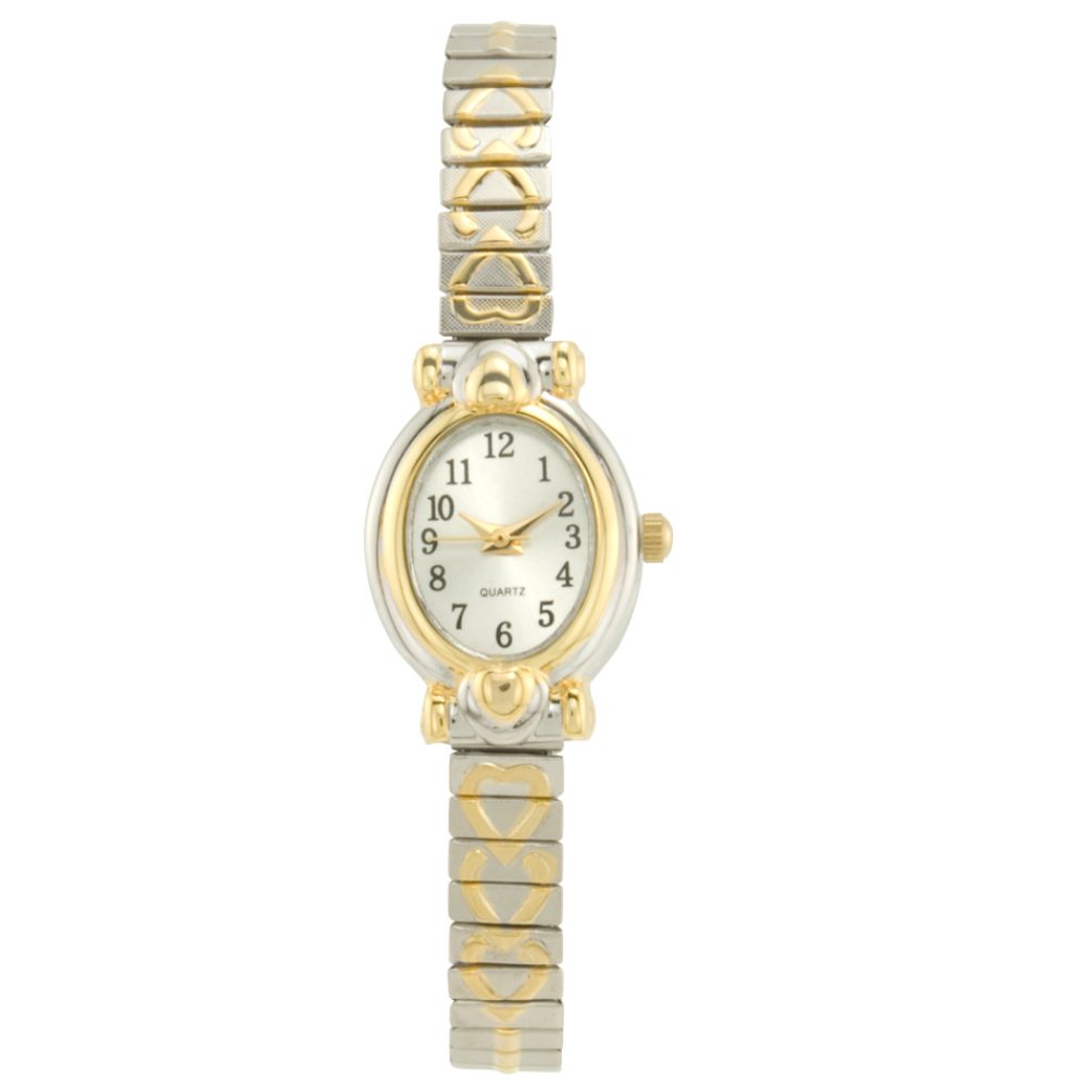 Ladies Watch w/Oval Two-tone Case, White Dial & TT Heart Detail Expansion Band at Kmart.com