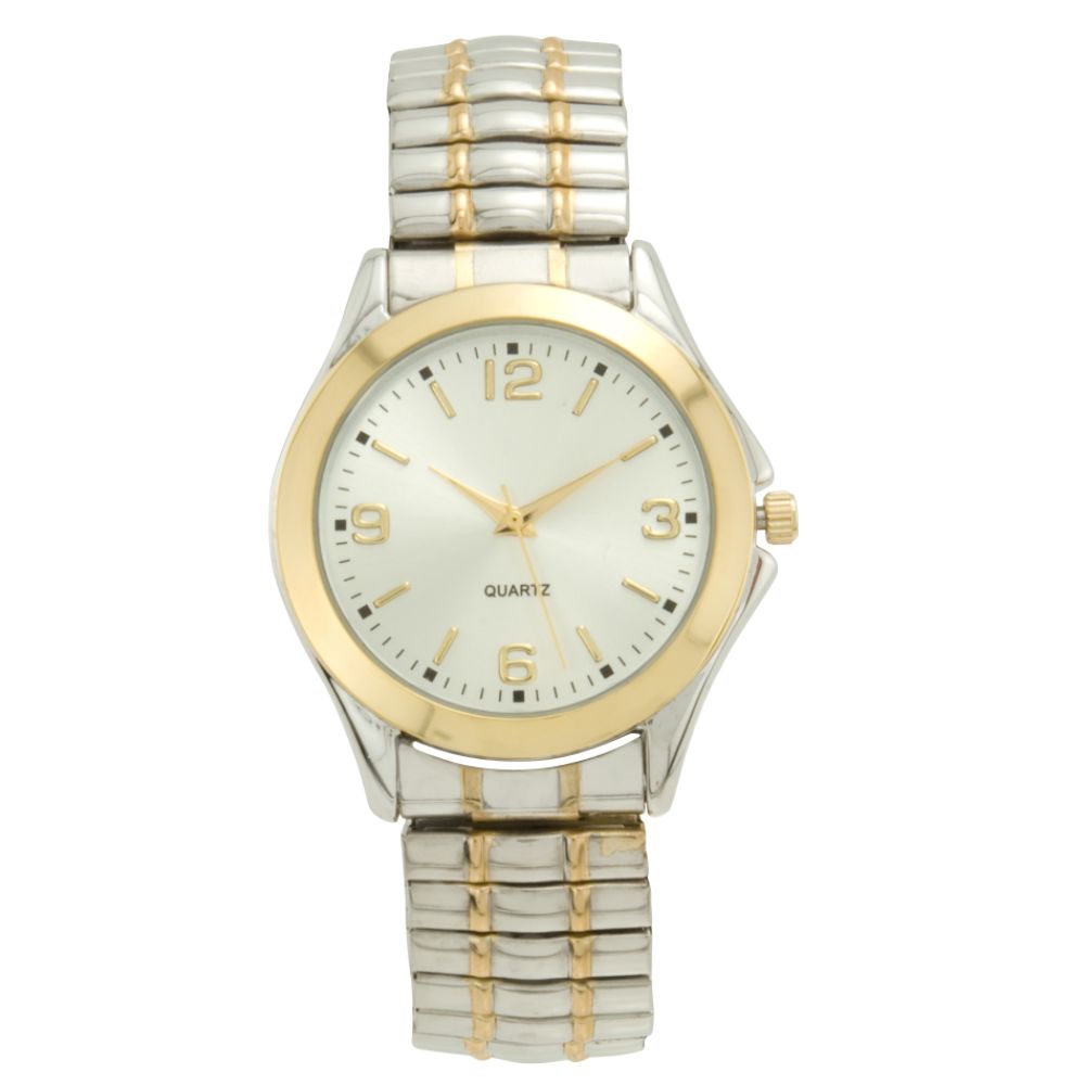 Mens Watch with Round Two-tone Case, White Dial and TT Expansion Band at Kmart.com