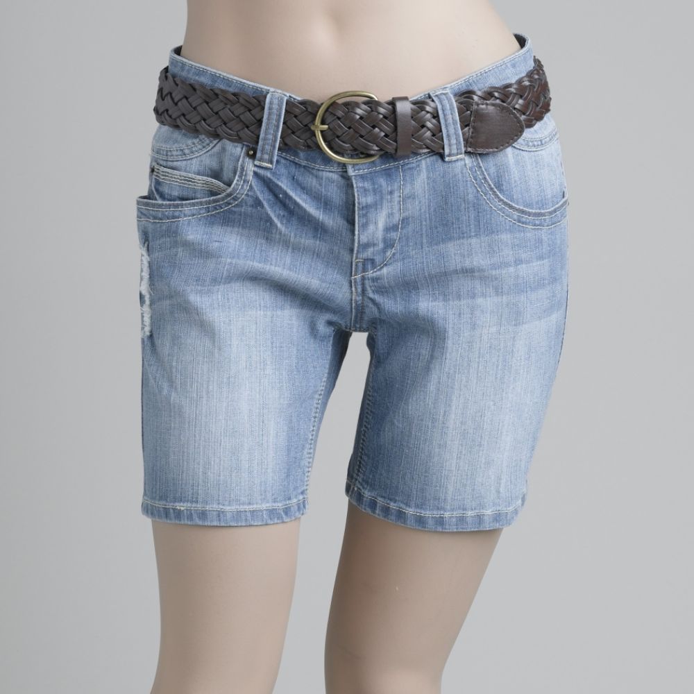 Piper & Blue Junior's Plus Denim Boyfriend Shorts with Belt