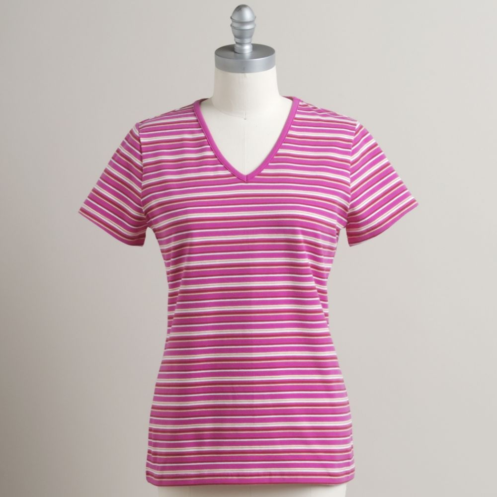Basic Editions Women's Stripe Modern Fit V-Neck Tee