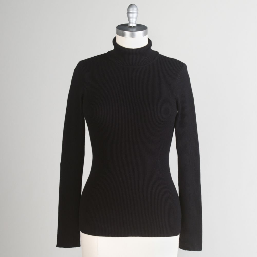 Basic Editions Women's Long Sleeve 100% Cotton Rib Turtle Neck Solid Sweater