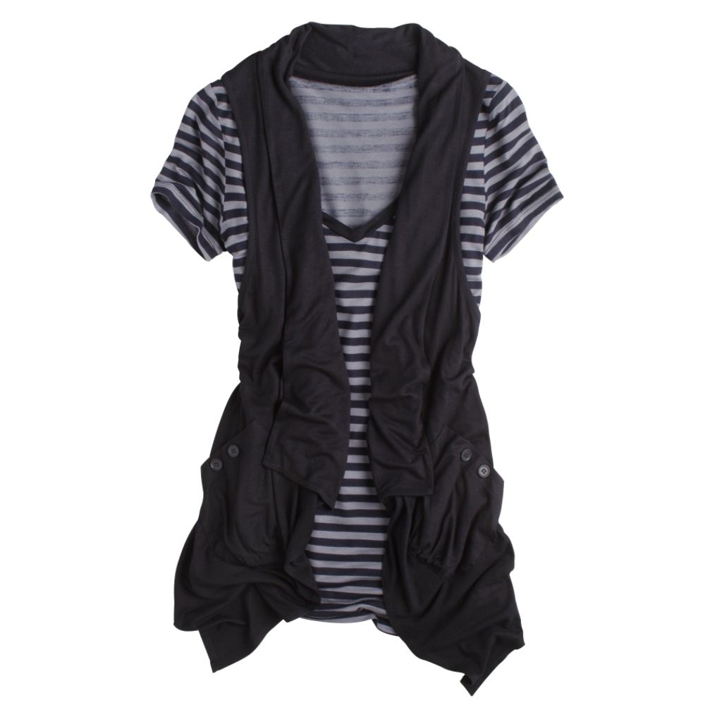 Bongo Junior's Striped Tee Layered Sharkbite Cardigan Top