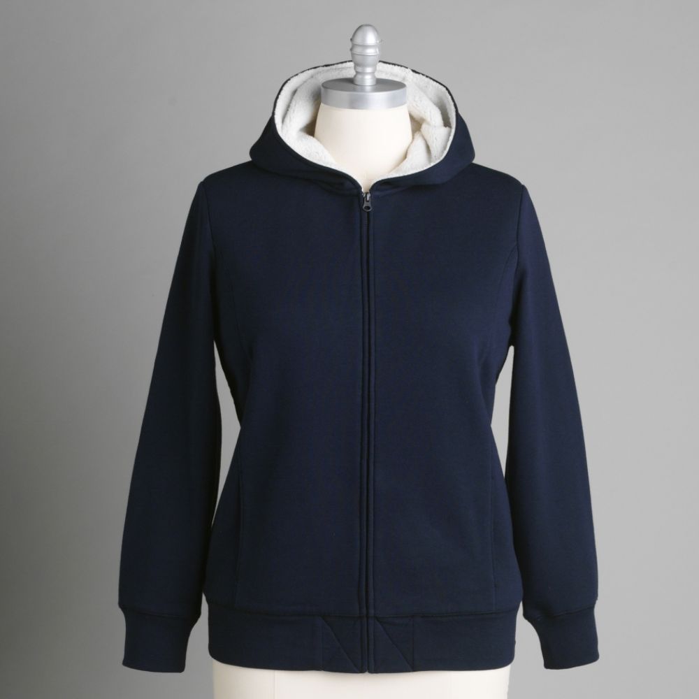 Basic Editions Women's Plus Faux-Sherpa Fleece Hooded Sweatshirt Jacket