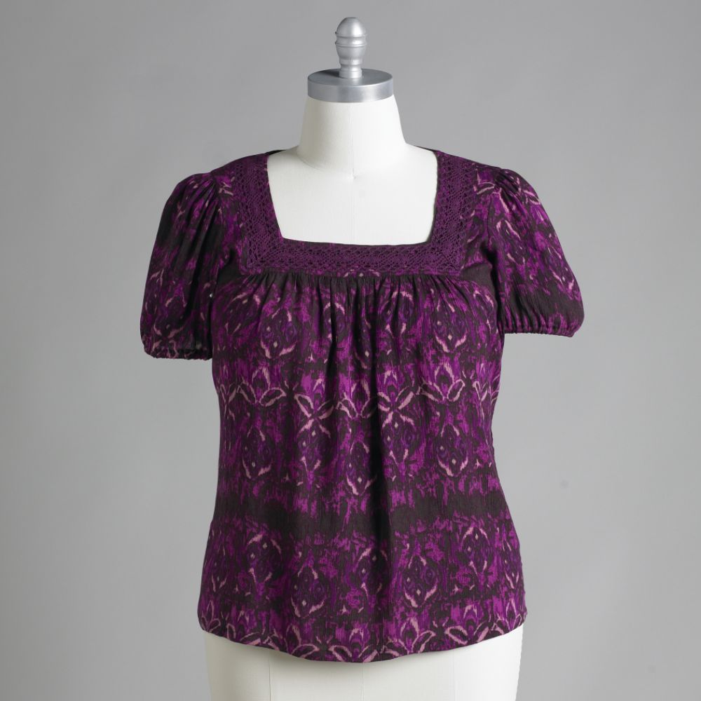 Jaclyn Smith Women's Plus Lace Trim Square Neck Blouse