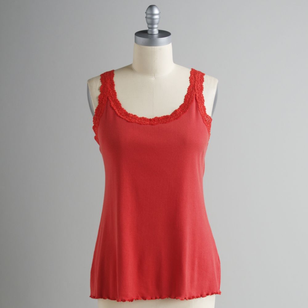 Basic Editions Women's Plus Lace Trim Tank Top