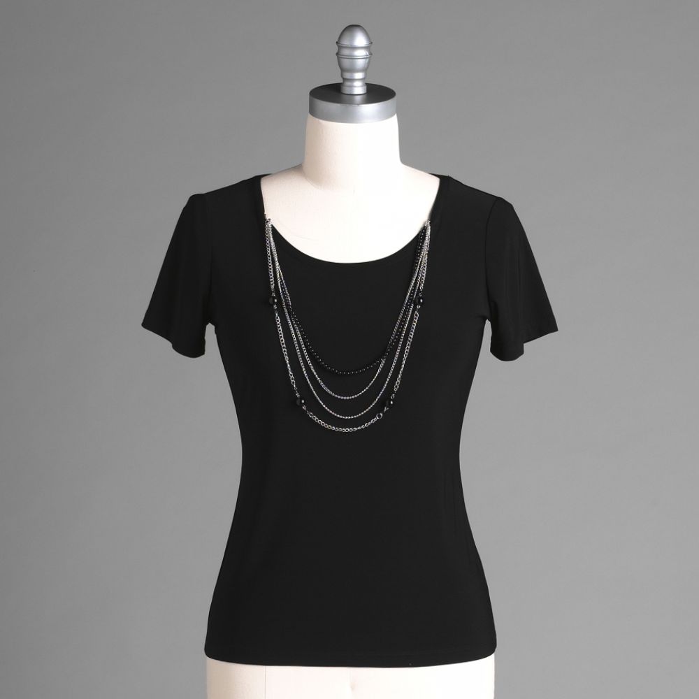 Jaclyn Smith Women's Short Sleeve Solid Knit Top with Necklace