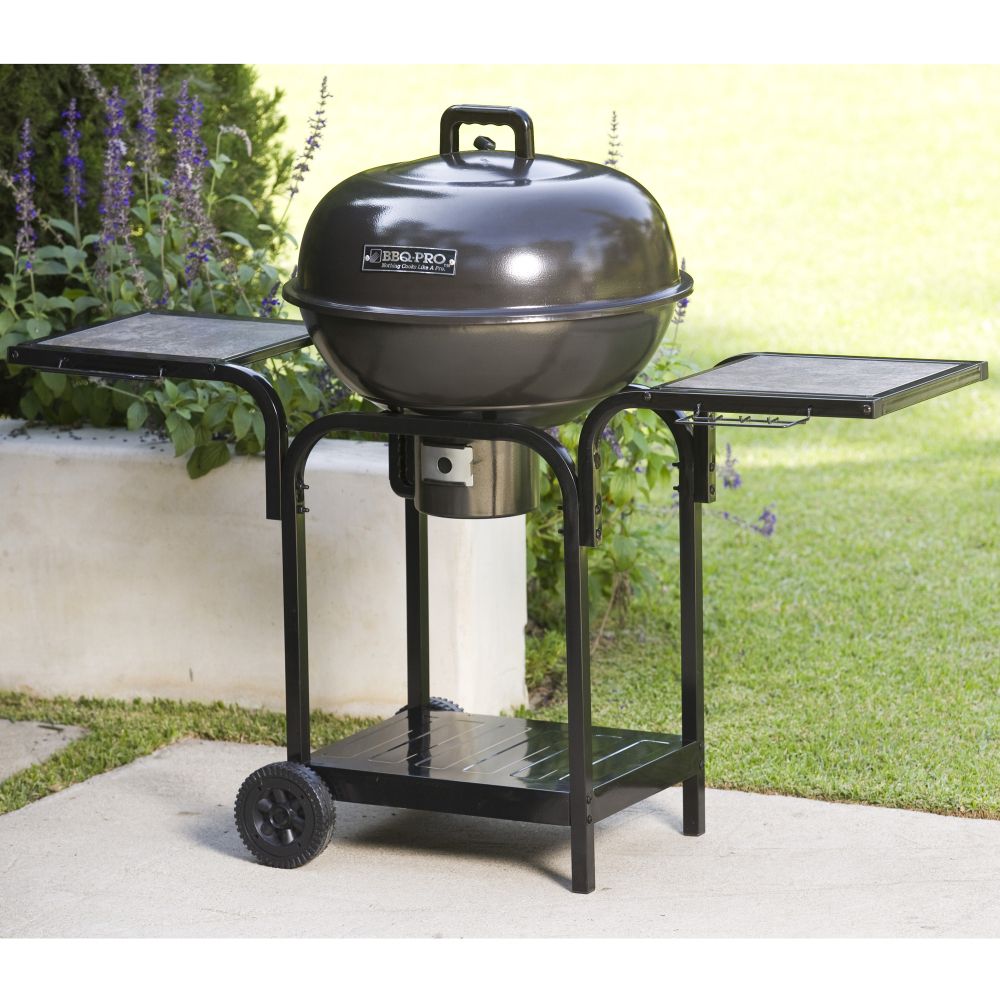 BBQ Pro BPRCT-2250-K/D Round Cart Charcoal Grill with Base Shelf & Tile Table