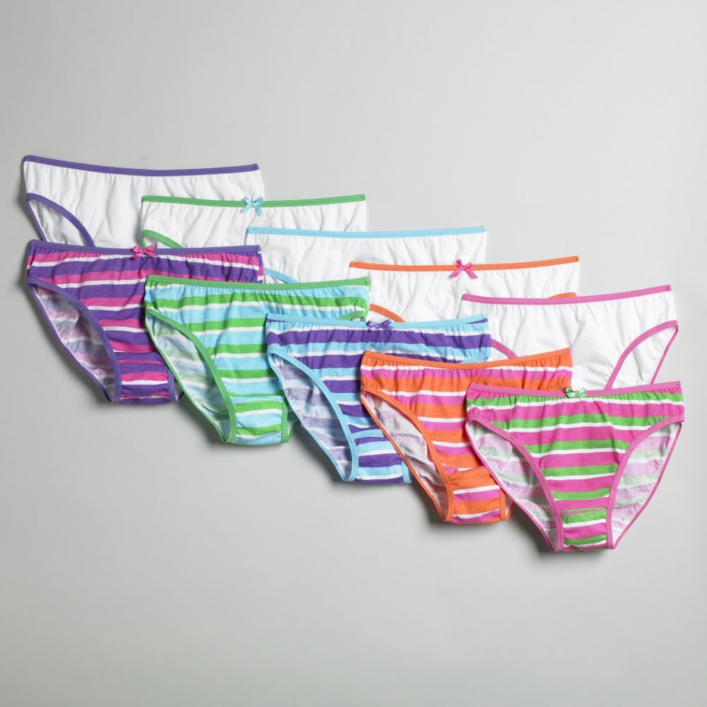 Joe Boxer Girl's 6-16 10 Pack Solid & Striped Bikinis