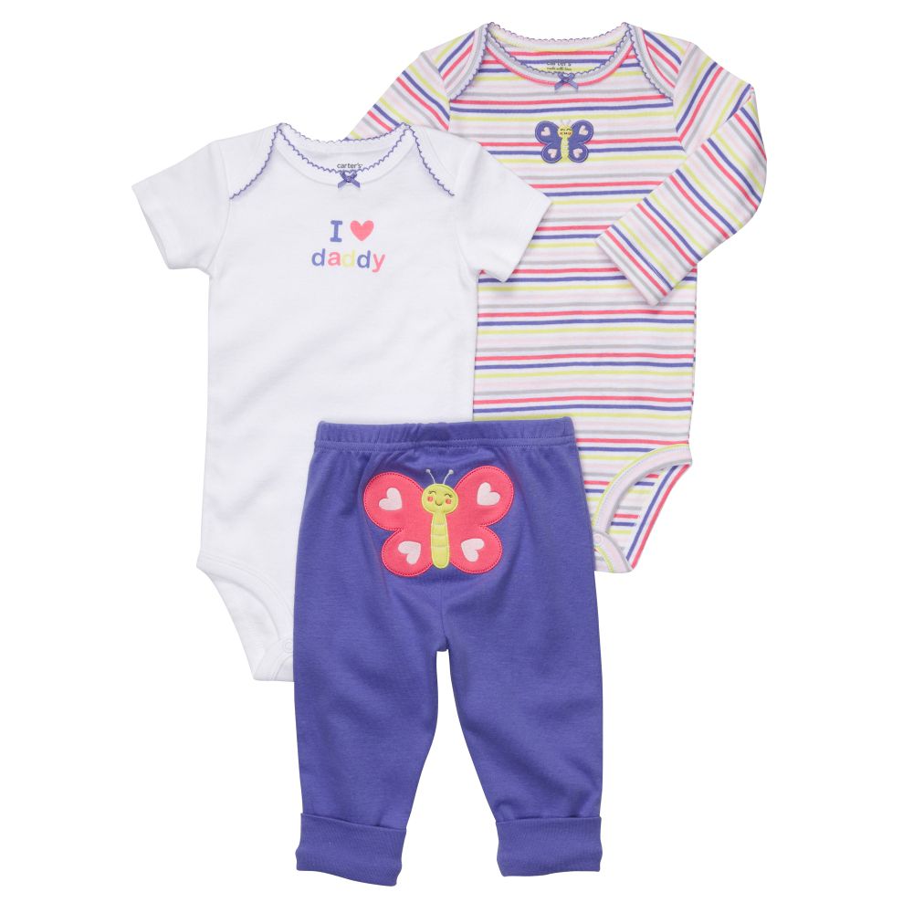 Carter s Newborn Girl s 3 Piece Butterfly Bodysuits   Pant Set