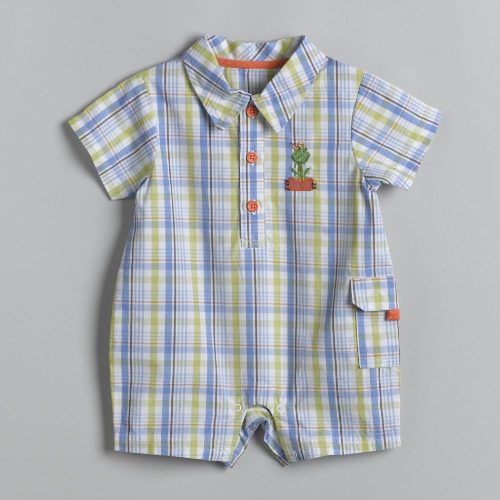 Little Wonders Newborn Boy's Short Sleeve Plaid Shortall