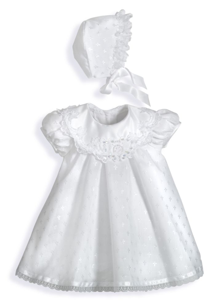 MaDonna 9-12 Months - Short Cross Dobby Christening Dress