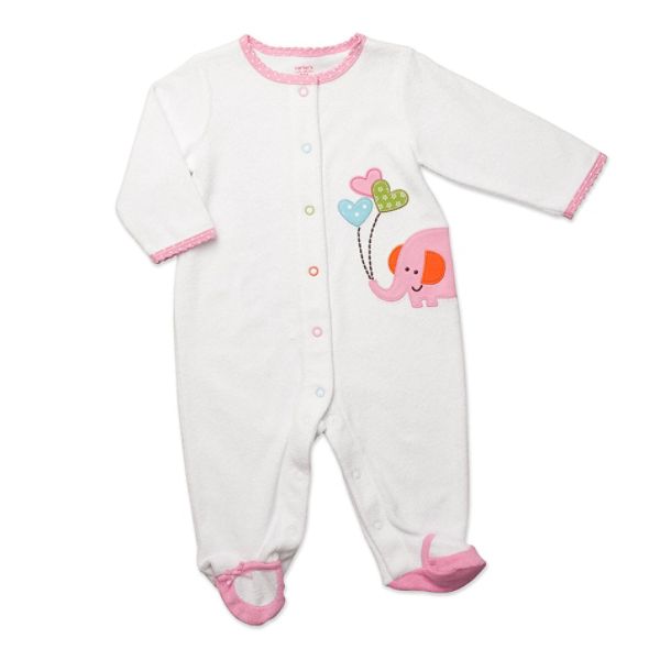 Carters Newborn Girls Terry Sleep Play White