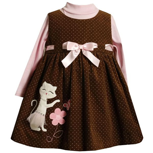 Ashley Ann Infant Girls Ballerina Cat Applique Corduroy Jumper