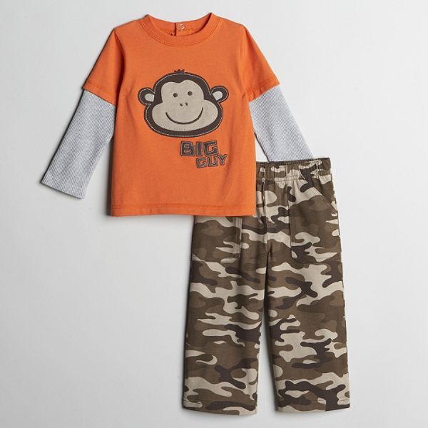 Carters Toddler Boys Monkey Graphic Top And Camo Jersey Pant