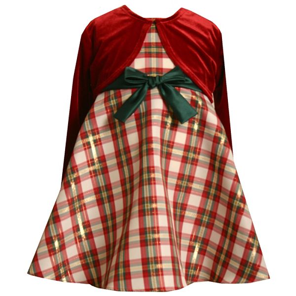 Ashley Ann Toddler Girls Plaid Taffeta Dress With Shrug